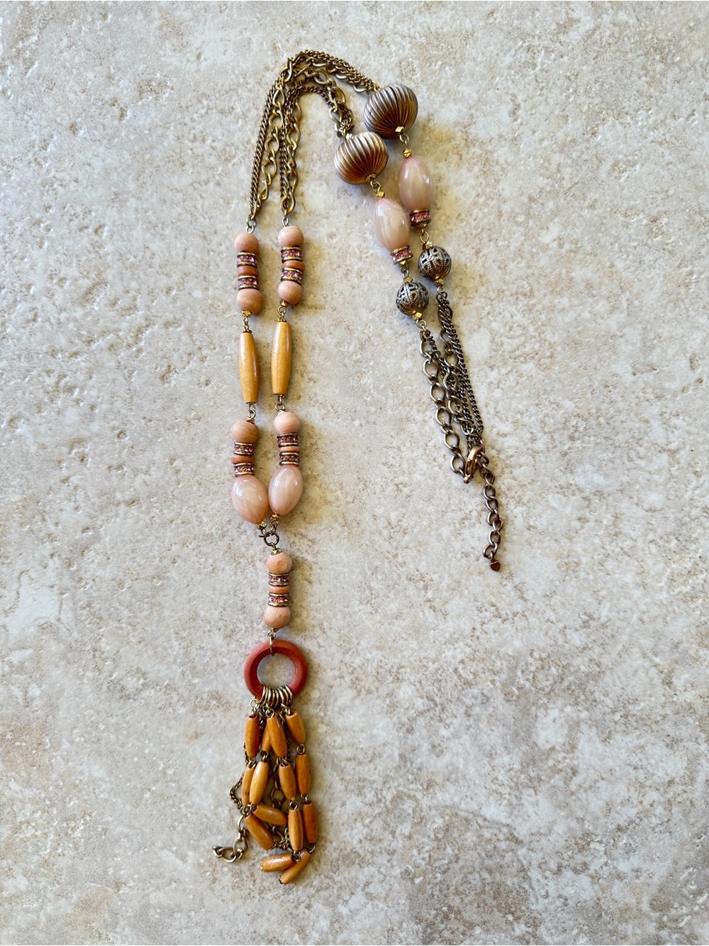 Beaded Tassel Necklace in Beige and Tan - Unbranded Women’s Jewelry